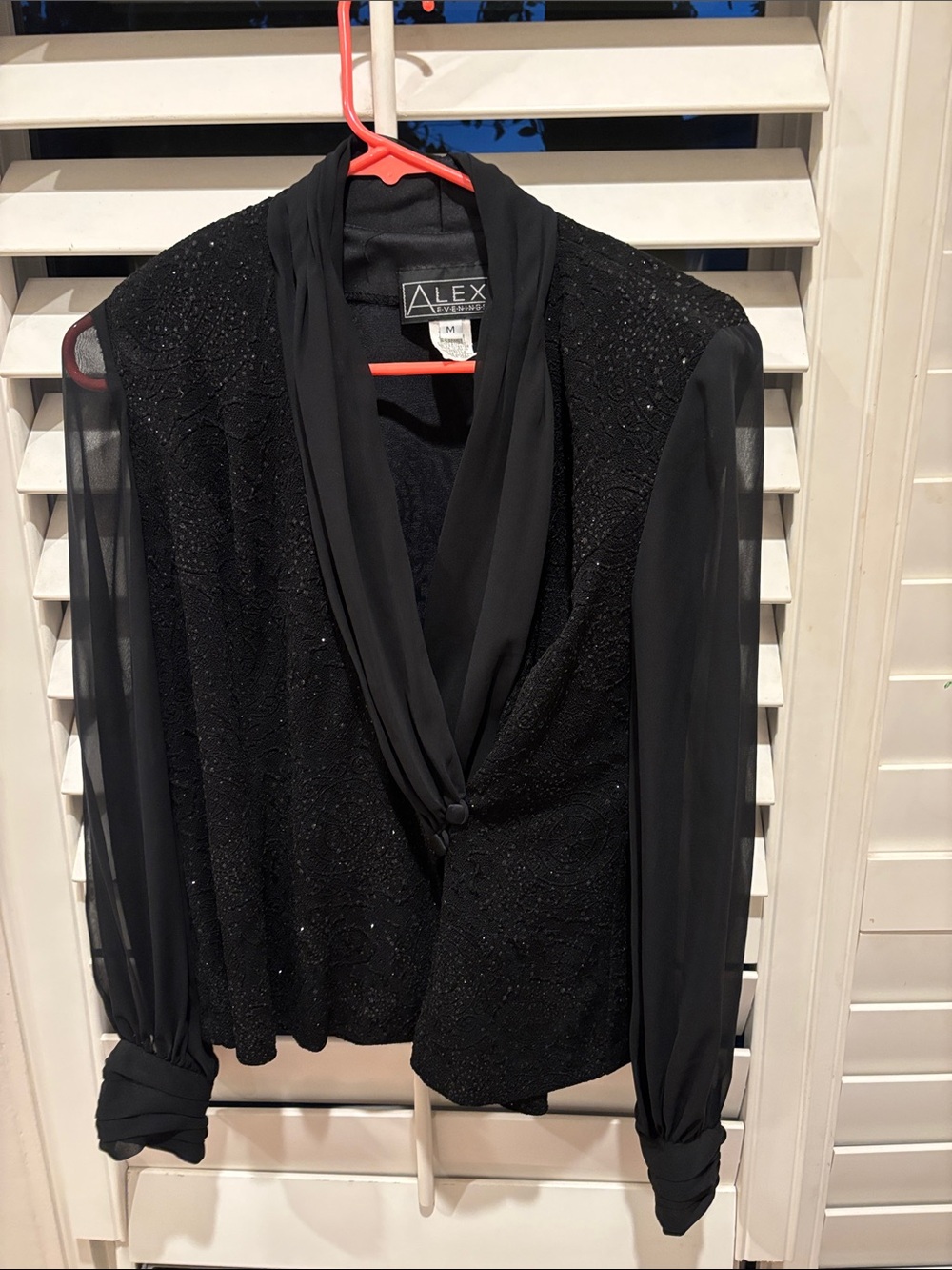 Alex Evenings Black Beaded Jacket with Sheer Chiffon Sleeves